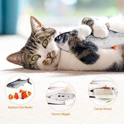 Interactive Cat Toys Floppy Moving Fish with Catnip Realistic Plush Electric Wagging Toy for Indoor Kitty Pet Grabbing, Biting, Chewing and Kicking 2 Pack (Clownfish + Carp)