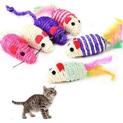 Sarahair Pet Cat Chew Interactive Mouse Cartoon Toy, Cat Kitten Teaser Play Catch Colorful Sisal Mice Toy Pet Cat Kitten Scratch Feather Dolls Toy Pet Cat Kitten Training Toy Gift Supplies 2pc Random