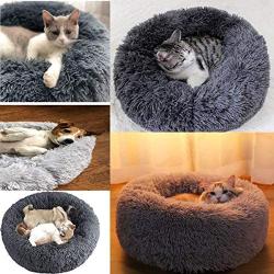 Pet Dog Calming Bed, Self-Warming Plush Round Dog Lounger Pillow Cushion Soft Luxury Faux Fur Cat Donut Bed Cuddler Nest for Pets Dogs Cats Puppies Orthopedic Joint Relief Washable, Non-slip Indoor