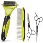 YAKAON Pet Grooming Kits, 4-in-1 Dual Sided Undercoat Rake, 2 pairs of Stainless Steel Pet Scissors with Comb Pet Grooming Tools for Dogs, Cats and Other Pets