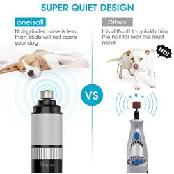 oneisall Dog Nail Grinder - Quiet Stepless Speed Regulation USB Rechargeable Pet Nail Trimmer Paws Grooming & Smoothing for Small Medium and Large Dogs & Cats