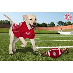 Pets First NCAA Oklahoma Sooners Football Dog Toy, Tough Quality Nylon Materials, Strong Pull Ropes, Inner Squeaker, Collegiate Team Color