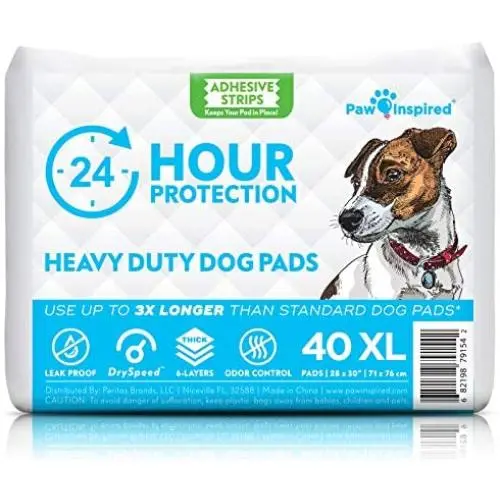 Paw Inspired Heavy Duty 24hr Protection Large Adhesive Puppy Pads | Extra Thick, Super Absorbent Dog Pee Pads for Puppy Training, Incontinence, and Beyond (X-Large, 40 Count)