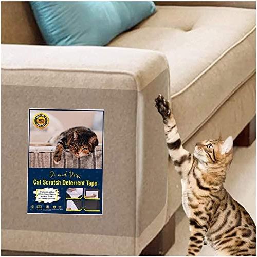 Di and Drew Cat Furniture Protector, 10 Pack Double Sided Clear Anti-Scratch Cat Deterrent Training Tape, 5 Pack XL + 5-Pack Large Cat Training Tape, No Pins or Residue