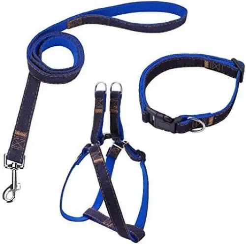 Bark Lover Dog Harness Leash and Collar Matching Sets for Small Puppy Medium Large Dogs Pets, Heavy Duty Nylon with Denim Design, Perfect Accessories for Walking Training Your Dog Bark Lover Dog Harness Leash and Collar Matching Sets for Small Puppy Medium Large Dogs Pets, Heavy Duty Nylon with Denim Design, Perfect Accessories for Walking Training Your Dog
