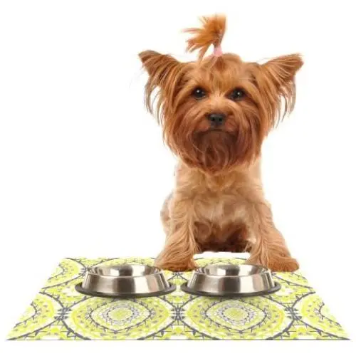 KESS InHouse Miranda MOL Yellow Tessellation Feeding Mat for Pet Bowl, 18 by 13-Inch