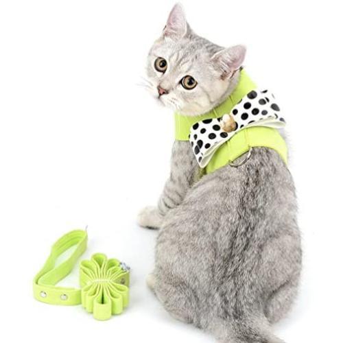SMALLLEE_Lucky_Store CWYP00127 Ultra Suede Small Dog Cat Harness Leash Dots Bow