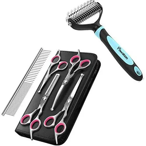 PAWABOO Pet Dematting Comb & Dog Grooming Scissors Kit 5 Pack PAWABOO Pet Dematting Comb & Dog Grooming Scissors Kit 5 Pack