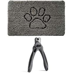 Gorilla Grip Indoor Doormat and Pet Nail Clipper, Includes Built in Nail File, Inside Paw Gray Chenille Door Mat is 30x20 Size, 2 Item Bundle