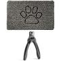 Gorilla Grip Indoor Doormat and Pet Nail Clipper, Includes Built in Nail File, Inside Paw Gray Chenille Door Mat is 30x20 Size, 2 Item Bundle
