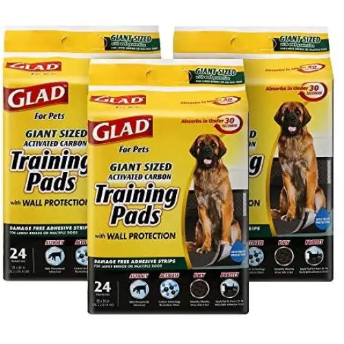 Glad Pets Activated Carbon Puppy Training Pads, Giant Size 24 Ct- 3 Pack | Charcoal Puppy Lads for Dogs, Large Dog Pee Pads| Super Absorbent and Leak Proof Puppy Pee Pads | 72 Puppy Pads Total, Black Glad Pets Activated Carbon Puppy Training Pads, Giant Size 24 Ct- 3 Pack | Charcoal Puppy Lads for Dogs, Large Dog Pee Pads| Super Absorbent and Leak Proof Puppy Pee Pads | 72 Puppy Pads Total, Black