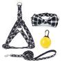 Dog Harness Adjustable & Durable Plaid Pet Harness,4 Pack(Vest Harness&Plaid Bow Dog Collar&Leash&Collar Light) Anti- Twist Dog Leash Set for Small Medium Large Puppy Dogs Cats (Large, Black)
