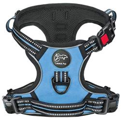 Launch Pet No-Pull Dog Harness Adjustable & Breathable Heavy Duty Reflective Vest Material with Front Clip and 2 Strong Leash Attachments & Easy Walk Control Handle for Medium Dogs - (Medium, Blue)