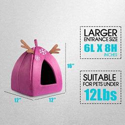 Hollypet Self-Warming 2 in 1 Foldable Comfortable Triangle Cute Pet Cat Bed Tent House