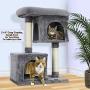 PAWBEE 33'' Cat Tree House - 2 Condos & 2 Sisal Scratching Posts - Cat Scratching Post Tower With Ex-Large Plush Perch - Cat Play Tower With Sturdy Base & Anti-Tip Strap - Large & Small Cats’ Cat Tower