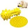 Squeak Dog Chew Toys + Slow Feeder Dog Lick Pad with 2 Squeakers/Natural Rubber/Dog Toothbrush Pet Toys Puppy Pet Training Treats Teething Toys (Yellow)