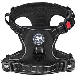 PoyPet No Pull Dog Harness, [Release on Neck] Reflective Adjustable No Choke Pet Vest with Front & Back 2 Leash Attachments, Soft Control Training Handle for Small Medium Large Dogs