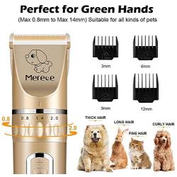 Merece Dog Clippers for Grooming - Low Noise Professional Dog Grooming Clippers Kit for Small Dogs Thick Coats Rechargeable Quiet Cordless Dog Hair Clippers Pet Grooming Clippers Kit for Dogs Cats