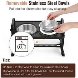 Elevated Pet Feeder,Stainless Steel Pet Feeding Bowl Raised Elevated Twin Dog Bowls Water Food Feeder,Three Adjustable Height Raised Dog Pet Feeding Station Stand Removable Double Bowls