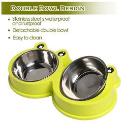 Rapsrk Double Cat Bowl Stainless Steel Dog Bowl,Durable Pet Bowls with No-Slip Design Resistant Silicone Mat,Cute Modeling Pet Food Water Dish for Feeder Dogs/Cats/Rabbit and Pets