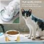 Jerock Ceramic Cat Dog Bowls Raised Food and Water Dish with Anti-Slip Wooden Stand Elevated Round Pet Feeding Bowl Dishwasher Safe & Easy to Clean