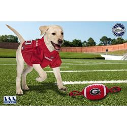 Pets First NCAA Georgia Bulldogs Football Dog Toy, Tough Quality Nylon Materials, Strong Pull Ropes, Inner Squeaker, Collegiate Team Color