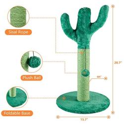 Qucey 29'' Tall Cactus Cat Scratching Post for Kittens Adult Cats, Sisal Scratch Pole Cactus Cat Claw Scratcher with a Hanging Plush Ball