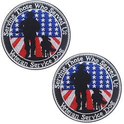 Veterans Service Dog Serving Those Who Served Us Vests/Harnesses Military Tactical Morale Badge Emblem Embroidered Fastener Hook Loop Patch for Dogs Pets 3.15inch Diameter 2PCS