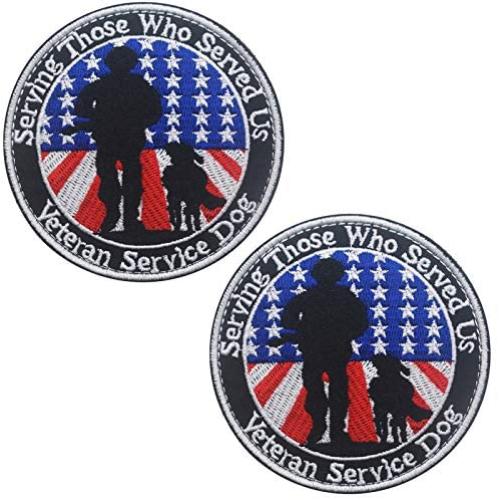 Veterans Service Dog Serving Those Who Served Us Vests/Harnesses Military Tactical Morale Badge Emblem Embroidered Fastener Hook Loop Patch for Dogs Pets 3.15inch Diameter 2PCS