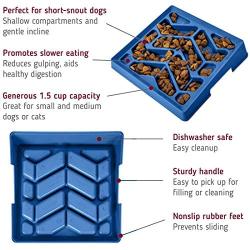 Leashboss Flat Face Feeder, Tilted Slow Feed Bowl for Short Snout Dogs & Cats, Slanted Maze Food Bowl for French Bulldogs, Pugs, Boston Terriers