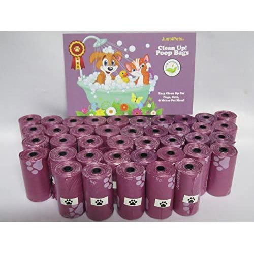 800 Bags Clean Up Dog Waste Poop Bags 8.5 x 12.5 Inches, 12 microns Thick, Lavender Scent, Easy Tear Off Rolls, Dispenser with Leash Clip, By Just4Pets (800 Bags (40 Rolls))