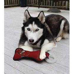 Pets First NFL Tampa Bay Buccaneers Football Dental Tough Dog TUG Bone Toy with Built-in Squeaker Attached to a Safe Rubber Teething Toothbrush PET Toy, Team Color, 14 x 5 (TBB-3310)