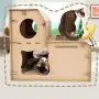Cat Tree Climbing Frame, Double Ladder Cardboard Cat House, Removable, Foldable, Strong and Stable, Comfortable and Durable - for Kittens, Puppies, Rabbits