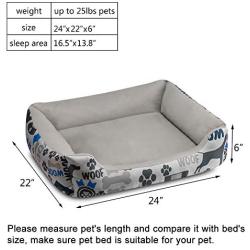 Hollypet Self-Warming Pet Bed for 25lbs Small and Medium-Sized Dogs Cats, Polyester Peach Skin Rectangular Sleeping Bag Cushion, Gray Paws