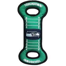 NFL Football Field DOG TOY with Squeaker. - SEATTLE SEAHAWKS - For Tug, Toss, and Fetch. - Tough & Durable PET TOY