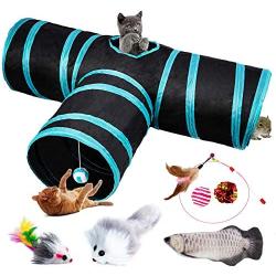 Cat Tunnel, Cat Tunnels for Indoor Cats, Tube Cat Toys 3 Way Collapsible, Kitty Tunnel Bored Cat Pet Toys Peek Hole Toy Ball Cat, Puppy, Kitty, Kitten, Rabbit