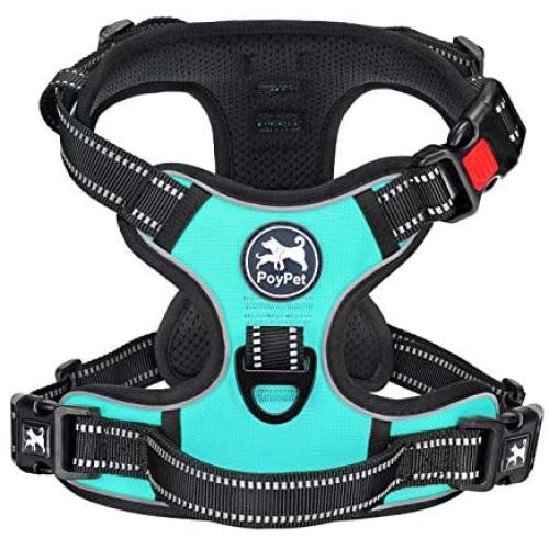 PoyPet No Pull Dog Harness, [Upgraded Version] No Choke Front Lead Dog Reflective Harness, Adjustable Soft Padded Pet Vest with Easy Control Handle for Small to Large Dogs