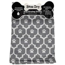 Excello Bone Dry Microfiber Dog Drying Towel - Grey Moroccan Print Pawprints