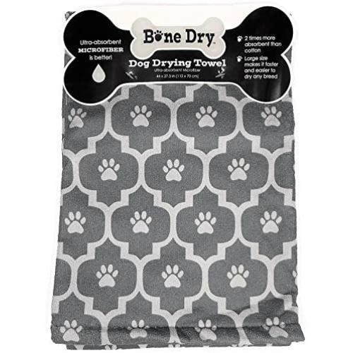Excello Bone Dry Microfiber Dog Drying Towel - Grey Moroccan Print Pawprints