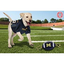 Pets First NCAA Michigan Wolverines Football Dog Toy, Tough Quality Nylon Materials, Strong Pull Ropes, Inner Squeaker, Collegiate Team Color