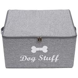 Geyecete Canvas Fabric Pet Toy Bin and Accessory Storage Bin with Lid and Zipper, Collapsible Organizer Storage Basket