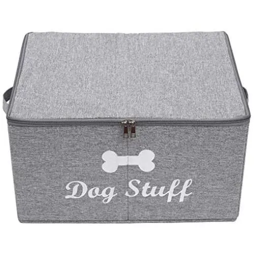 Geyecete Canvas Fabric Pet Toy Bin and Accessory Storage Bin with Lid and Zipper, Collapsible Organizer Storage Basket Geyecete Canvas Fabric Pet Toy Bin and Accessory Storage Bin with Lid and Zipper, Collapsible Organizer Storage Basket