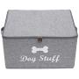 Geyecete Canvas Fabric Pet Toy Bin and Accessory Storage Bin with Lid and Zipper, Collapsible Organizer Storage Basket