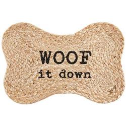 Mud Pie Jute Dog Bowl Mat, Woof