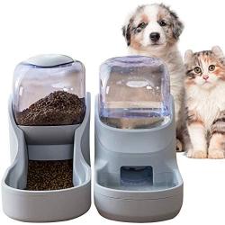 Pets Feeder Set Dog Feeder Cats Feeder with Water Dispenser Automatic Gravity Big Capacity Pets Feeder Auto for Small Medium Big Cats Dogs (Gray)