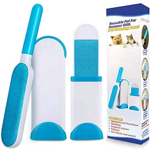 Sinley Pet Hair Remover Brush with Self-Cleaning Base Double-Sided Pet Hair Remover Brush Dog Cat Hair Remover for Furniture,Clothing, Car Seat, Carpet, Couch 2 in 1 Animal Hair Removal Tool