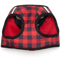 The Worthy Dog Printed Harness Buffalo Plaid Red and Black Plaid Pattern Harness with Padded Mesh Velcro Adjustable, Outdoor, Easy Walk Vest for Small Medium Large Dogs, Red/Black Color