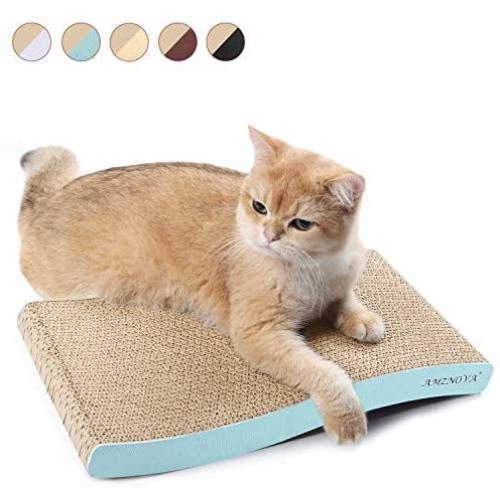 AMZNOVA Cat Scratcher, Reversible S-Curved Corrugated Cardboard Kitty Scratching Pad Lounge with Catnip, 1 Pack, Baby Blue