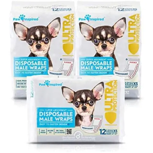 Paw Inspired 36ct Disposable Male Dog Wraps, Belly Band for Dogs | Disposable Dog Diapers Male | Belly Bands for Male Dogs | Excitable Urination, Incontinence, or Male Marking
