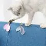 ocijf179 Cat Teaser Pet Cat Kitten Teaser Bell Feather Playing Steel Wire Stick Wand Interactive Toy - Grey